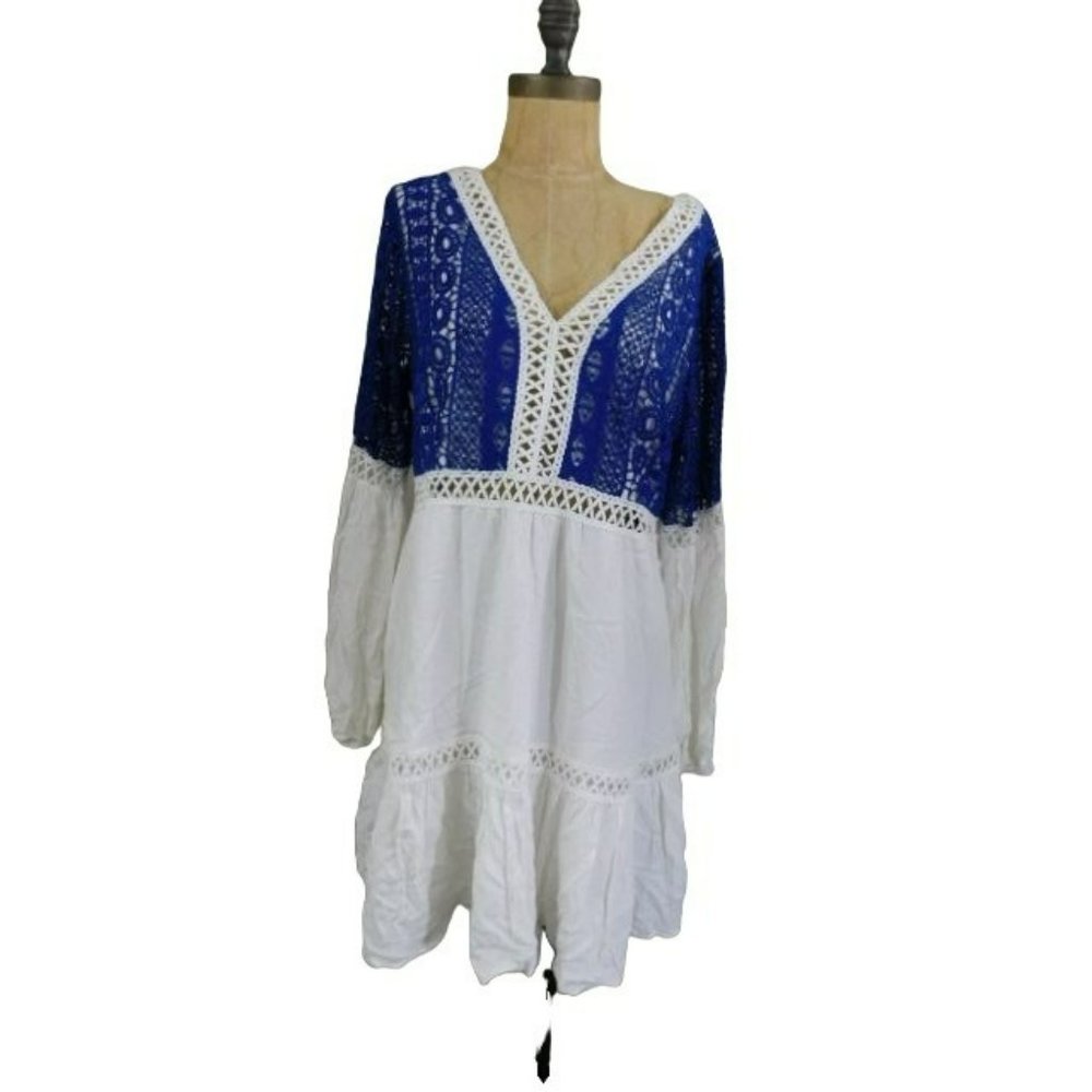 Boston Proper Size M Medium Boho Crochet Lace Peasant Style Dress NWT